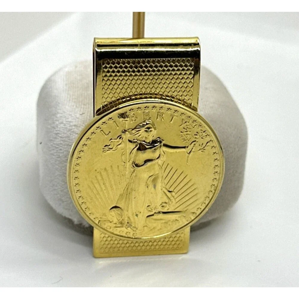 Men’s Gold Tone Coin Money Clip Faux Liberty Coin